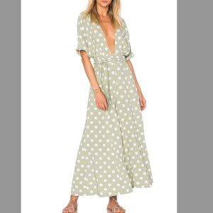 MARA HOFFMAN v-neck jumpsuit (olive green, white polka dot, size 8)
